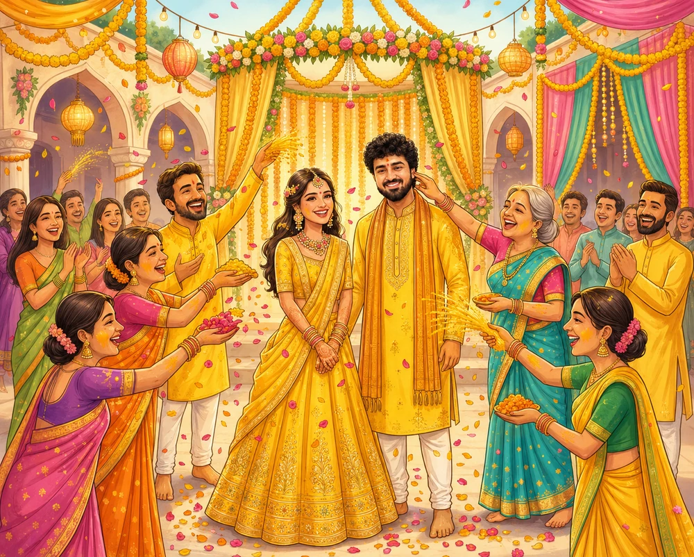 Illustrated Haldi celebration