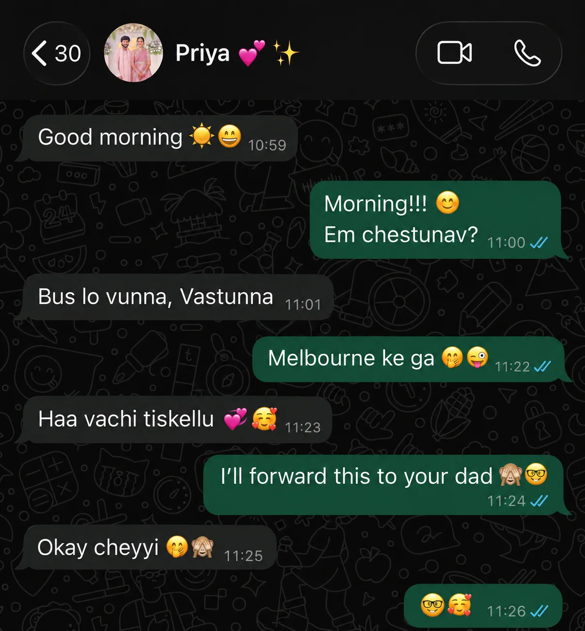 A happy conversation between Sriram and Hema Priya